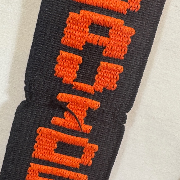 Vintage Harley Davidson Suspenders Orange Black Spellout Logo 90s Cross Back - Picture 4 of 4
